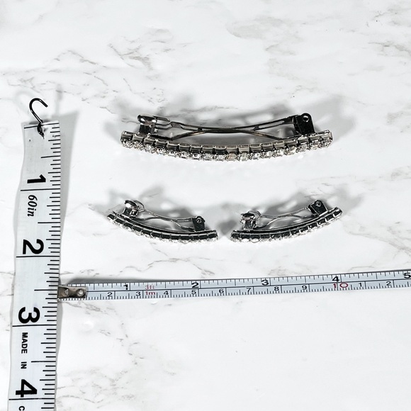 3 Piece Silver Crystal Hair Barrettes - Picture 6 of 8